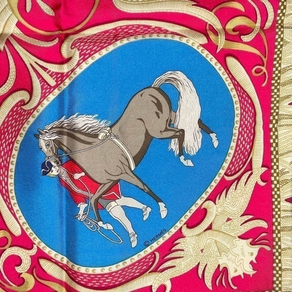 Hermes 100% Silk Scarf “LA PRESENTATIONS” Purple Knight Carriage Carre 90 - Picture 7 of 15